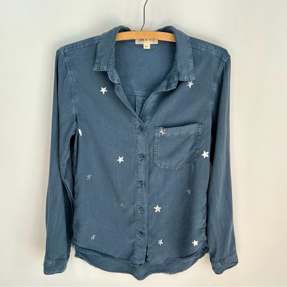 Cloth & Stone ~ Chambray Silver Metallic Stars Button-down  Shirt - Picture 1 of 11